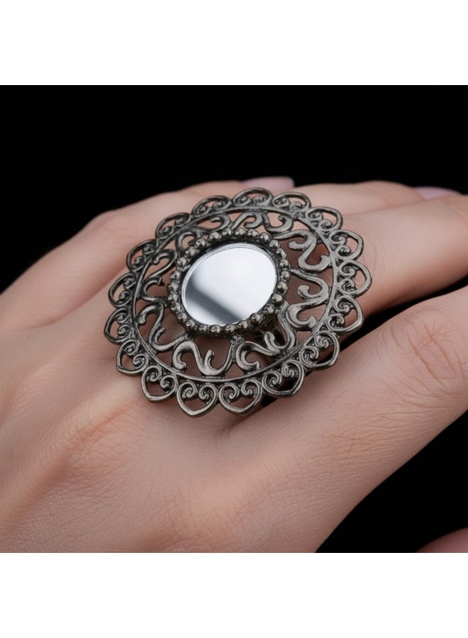 Pretty Precious Oxidised Adjustable Finger Ring for Women and Girls – Antique Silver Finish, Trendy Boho Jewellery - Image 1