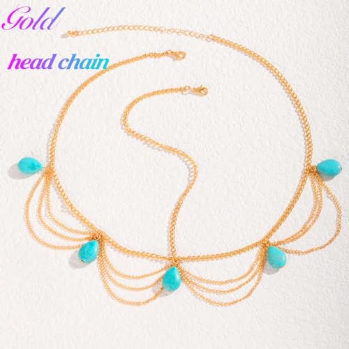 Barogirl Gold Head Chain Jewelry Turquoise Headpiece Boho Hair Chain for Women and Girls - Image 2