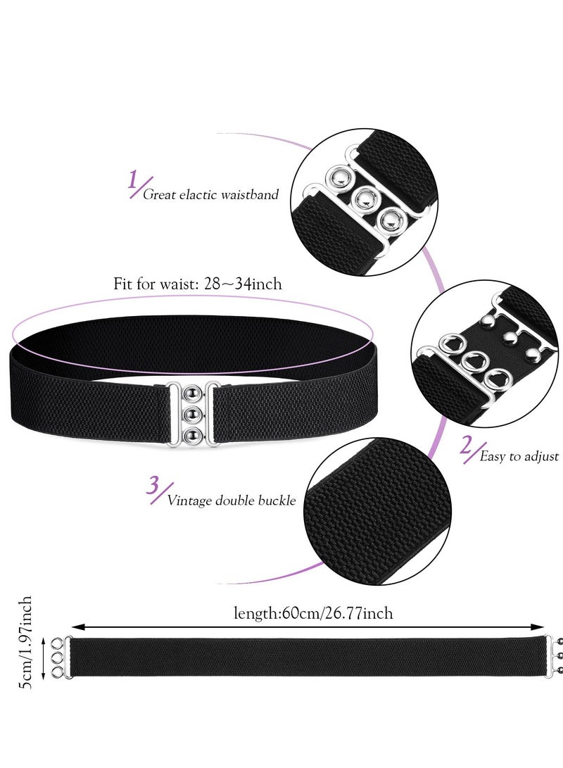 SYOSI Women's Belt, 2 Pieces of Vintage Elasticity Hundred Wide Belt Elastic Waist Seal Black White Corset Waist Buckle Dress Fashion Harness - Image 5