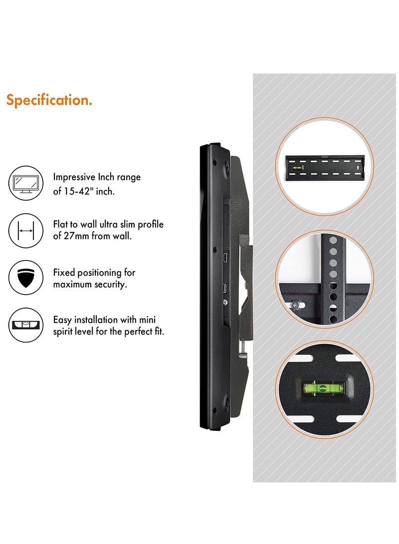 ELTRAZONE 15-42 Inch TV Wall Bracket – Flat to Wall Mount for VESA Compatible Screens, 40kg Weight Capacity - Image 4