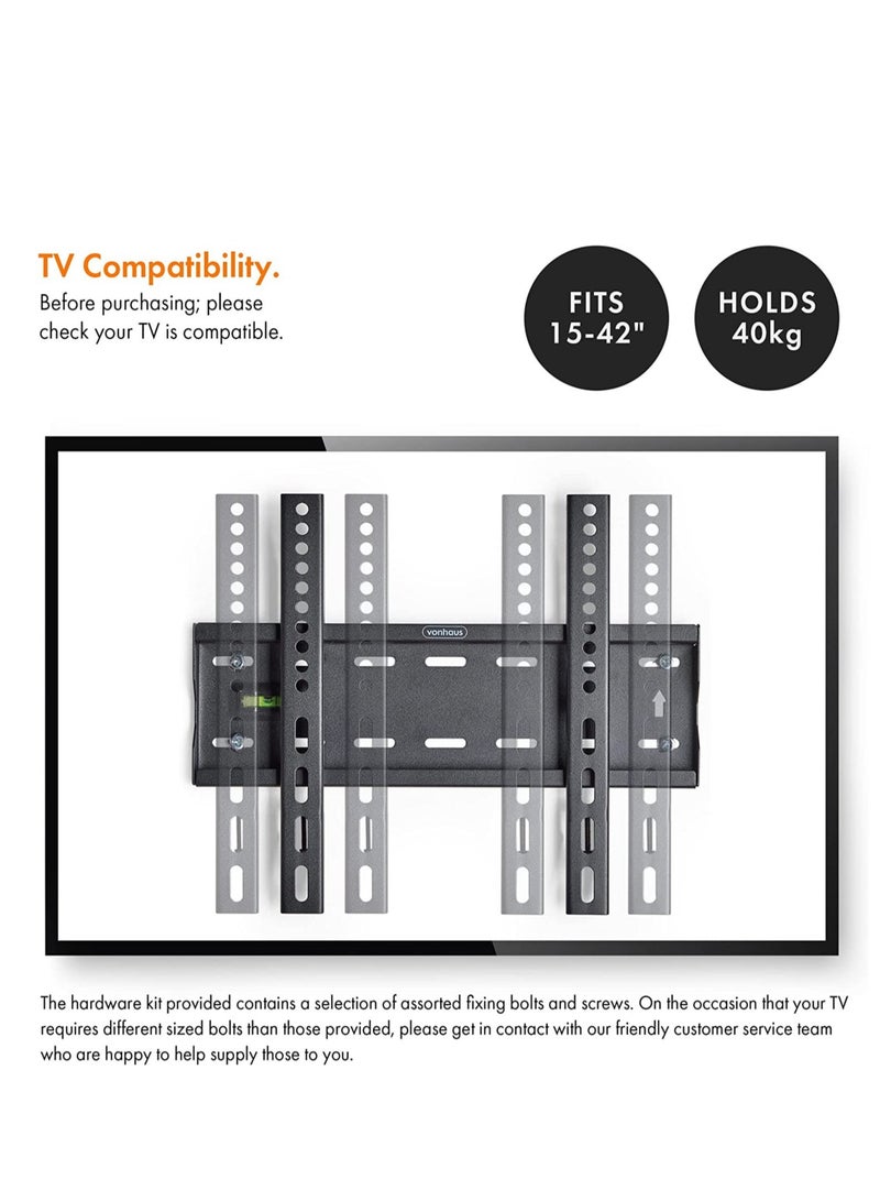 ELTRAZONE 15-42 Inch TV Wall Bracket – Flat to Wall Mount for VESA Compatible Screens, 40kg Weight Capacity - Image 3
