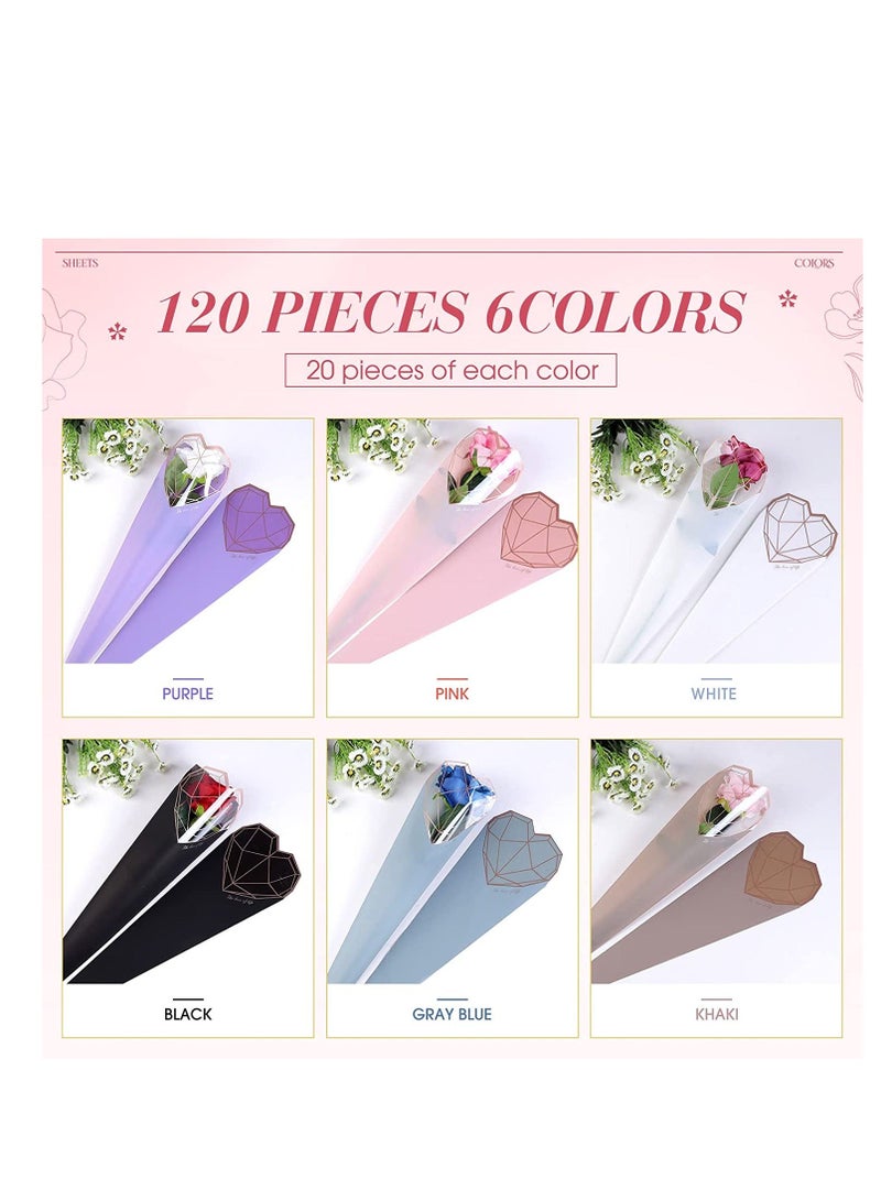 120 Pcs Single Rose Sleeve Bouquet Bags, Plastic Single Flower Wrapping, Florist Bouquet Supplies, Rose Packaging For Father's Day Graduation Wedding Birthday 1.18 x 5.91 x 19.69 Inch 6 Colors - Image 4