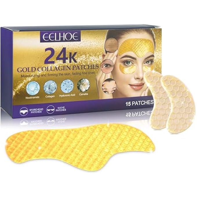 EELHOE Under Eye and Forehead Wrinkle Patches Duo, Collagen Hyaluronic Acid and Camellia Extract Facial Patches for Forehead Lines, Puffy Eyes, Dark Circles Bags and Revitalization - Image 1