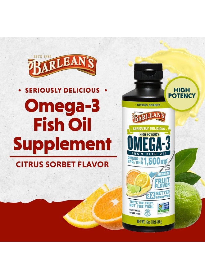 BARLEAN'S Citrus Sorbet High Potency Omega 3 Fish Oil Liquid Supplement 1500Mg Of Epa & Dha Fatty Acid Smoothie Flavored & Burpless For Brain Joint & Heart Health 16 Oz - Image 3