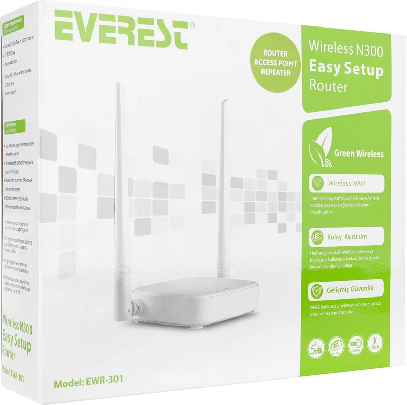 Everest Ewr-301 Wireless-N Wps + Wisp+Wds 300 Mbps Repeater+Access Point+Bridge