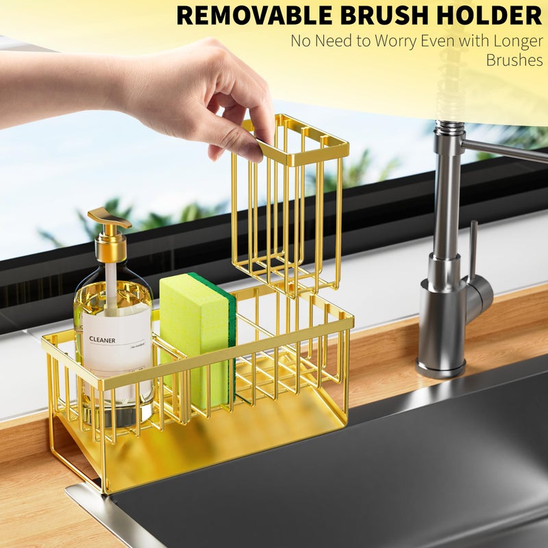 Cisily Gold Kitchen Sink Caddy Organzier With High Brush Holder  Sponge Holder For Sink  304 Rustproof Stainless  Kitchen Countertop Soap Dispenser Organizer  Home Decor And Accessories - Image 4