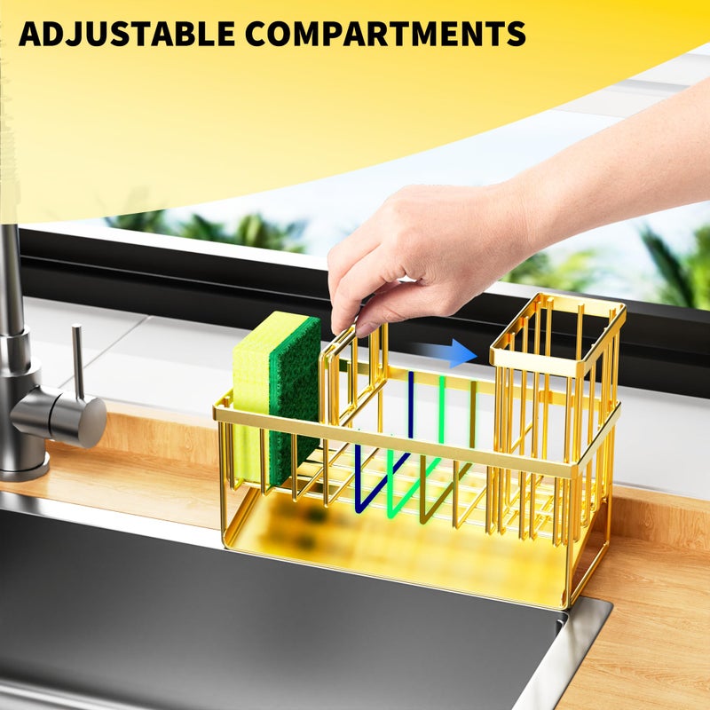 Cisily Gold Kitchen Sink Caddy Organzier With High Brush Holder  Sponge Holder For Sink  304 Rustproof Stainless  Kitchen Countertop Soap Dispenser Organizer  Home Decor And Accessories - Image 5