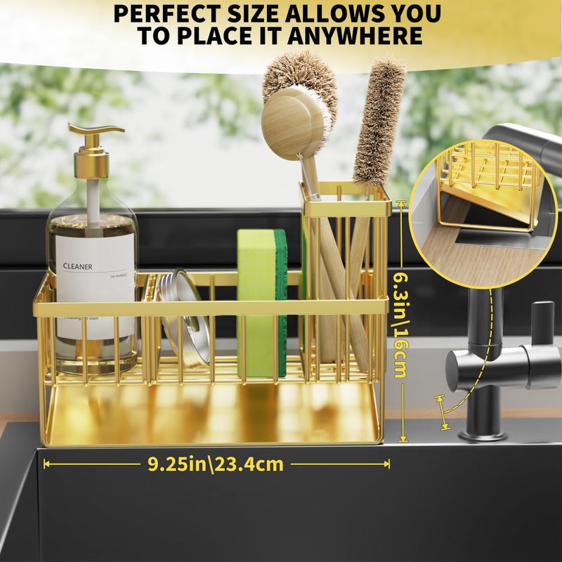 Cisily Gold Kitchen Sink Caddy Organzier With High Brush Holder  Sponge Holder For Sink  304 Rustproof Stainless  Kitchen Countertop Soap Dispenser Organizer  Home Decor And Accessories - Image 2