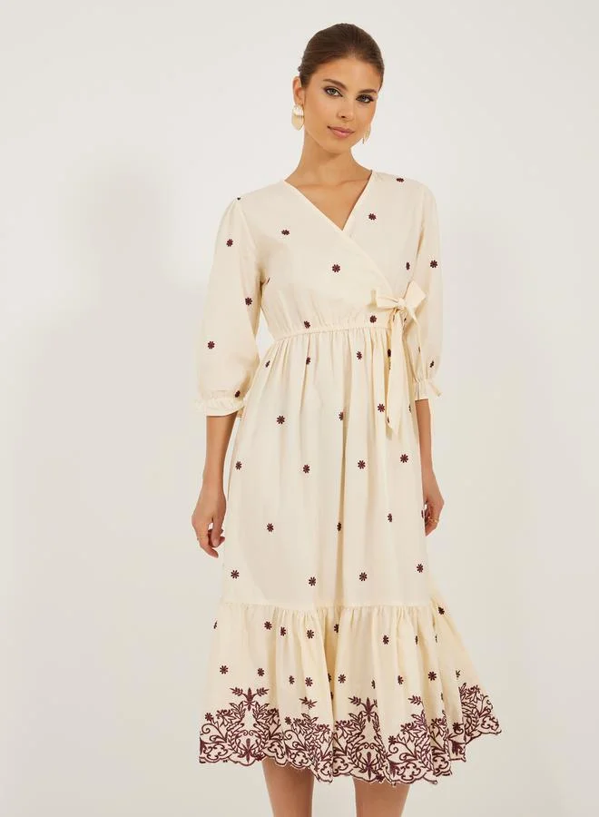Styli Embroidered Midi Dress