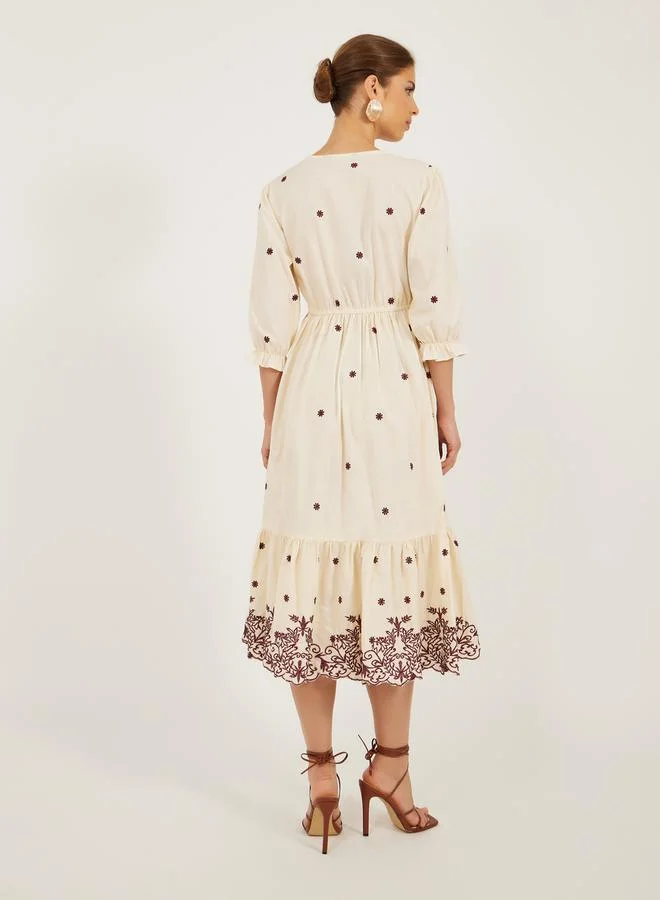 Styli Embroidered Midi Dress