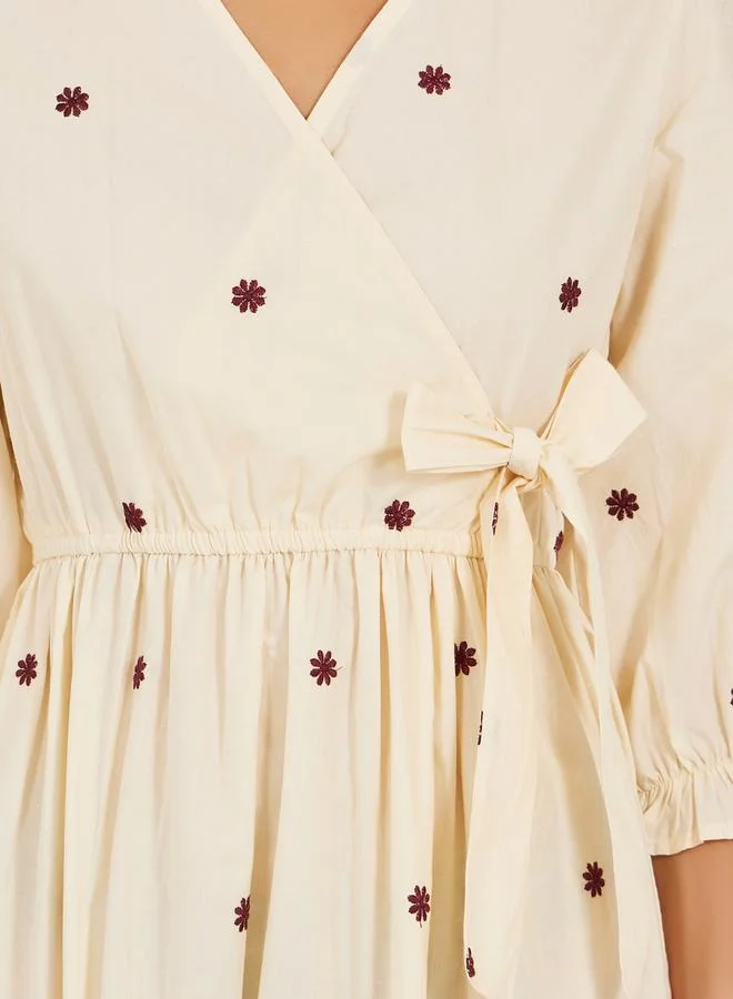 Styli Embroidered Midi Dress