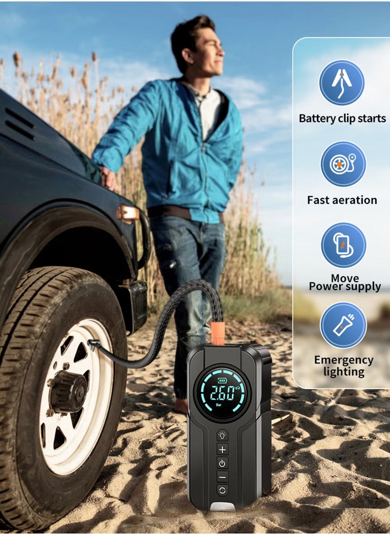 BGM Car Jump Starter with Air Compressor, Portable Car Emergency Power Bank, 12000mA Lithium Battery (14.8V-16.8V), 150 PSI Air Compressor  - Image 4