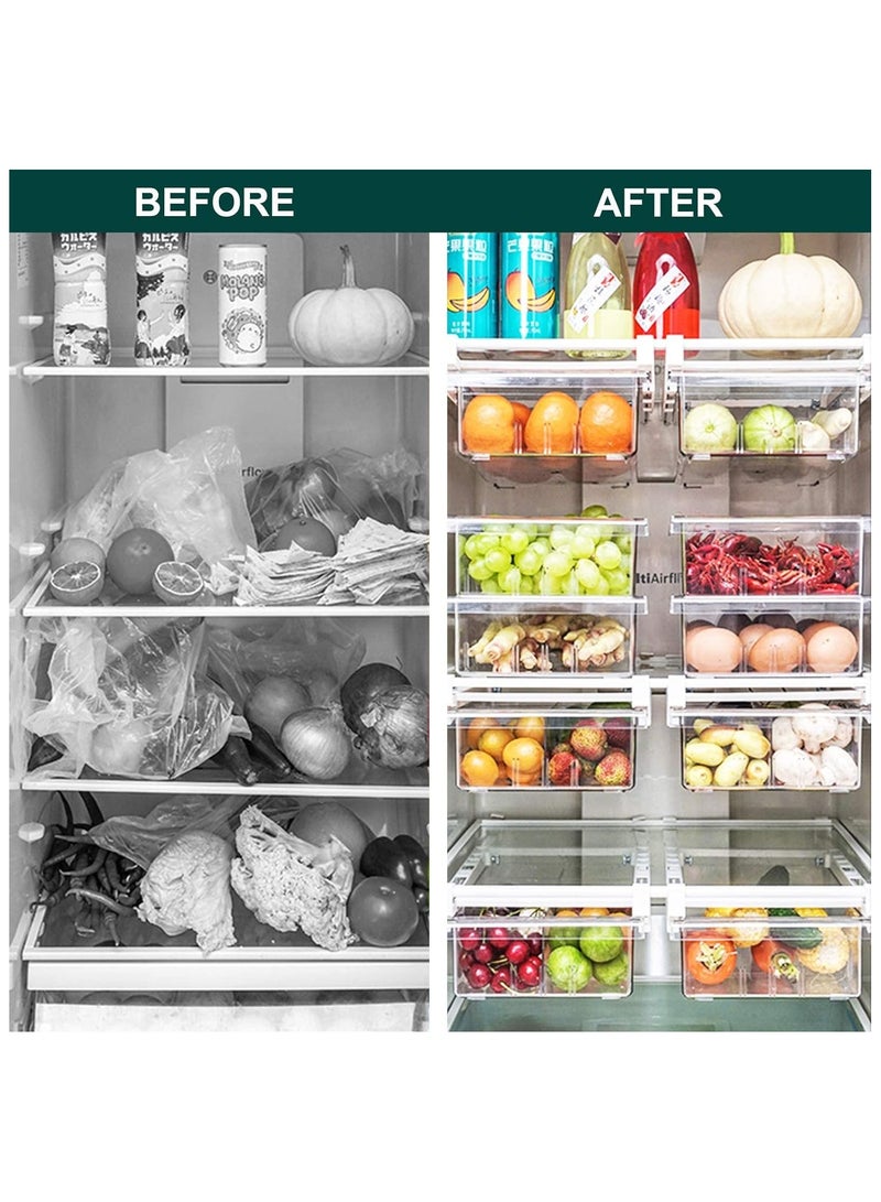 Small Fridge Drawer Organizer, Mini Refrigerator Drawers Storage Box, Fit for Fridge Shelf Under, Pull Out Refrigerator Storage Drawers for Food, Drinks, Dividers Are Removable, 0.6 (4-grid)