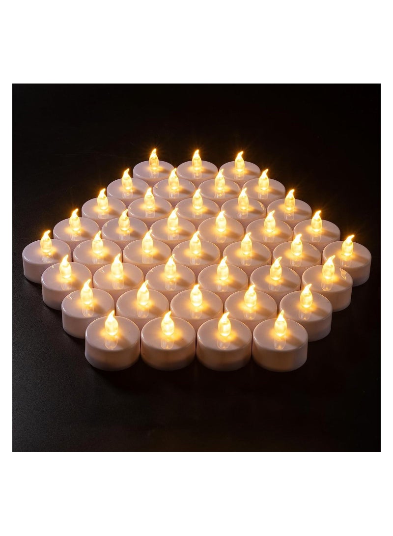 شموع Tealight البيضاء عديمة اللهب، 40 عبوة، البطاريات متضمنة، أضواء الشاي الواقعية، صغيرة ساطعة وامضة، تعمل بالبطارية غير معطرة - Image 1