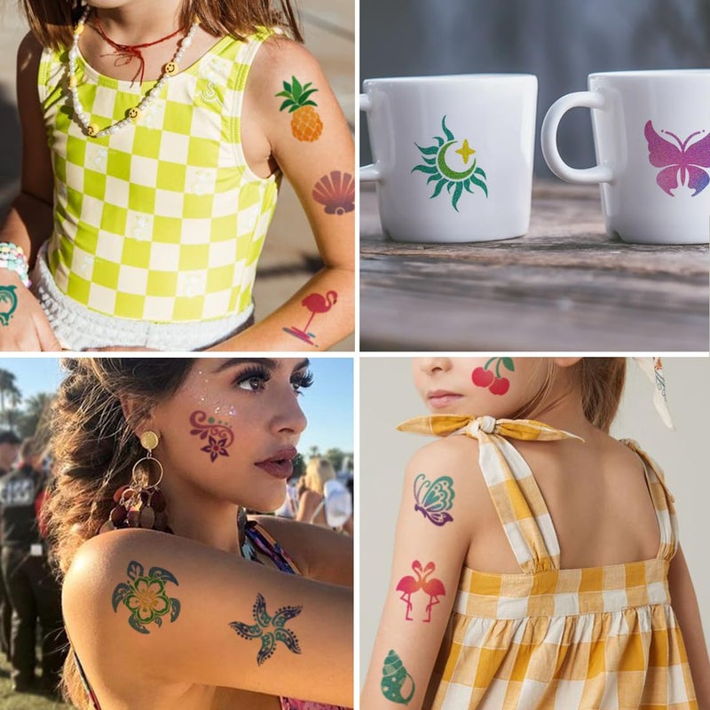 CHARLENT Glitter Temporary Tattoos for Aloha Party Decoration - 74 Individually Sheets Glitter Summer Tattoos for Kids Women Hawaiian Party Favors - Image 3