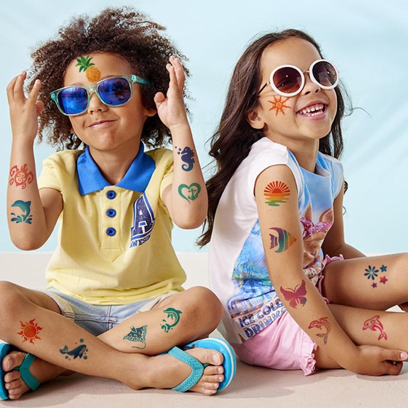CHARLENT Glitter Temporary Tattoos for Aloha Party Decoration - 74 Individually Sheets Glitter Summer Tattoos for Kids Women Hawaiian Party Favors - Image 4