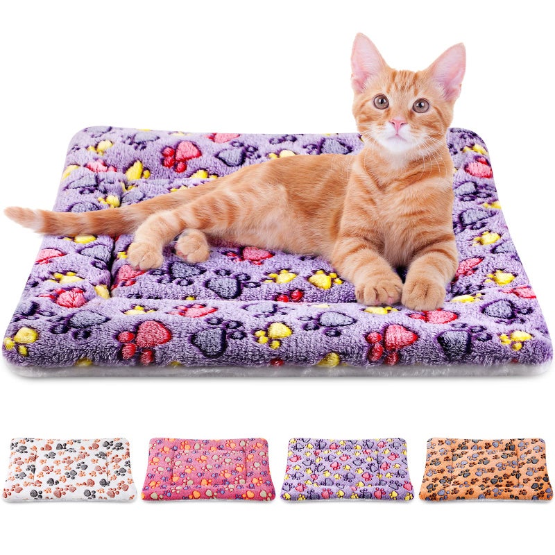 Tuanse 4 Pack Ultra Soft Dog Cat Bed Mat Small Animal Guinea Pig Bed with Cute Print Reversible Fleece Dog Crate Kennel Pad Cozy Washable Thickened Hamster Pet Beds Mat(21 x 14 Inches,Vivid Color) - Image 1