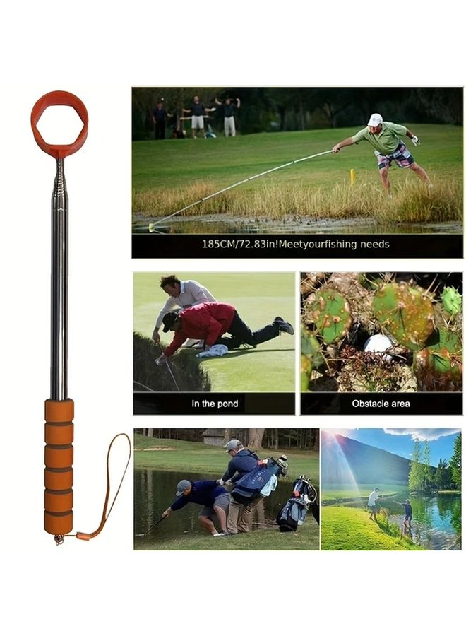 أداة التقاط كرات الجولف القابلة للسحب 9 أقدام، قابض من الفولاذ المقاوم للصدأ، سير قابل للتعديل باللون البرتقالي - Image 3