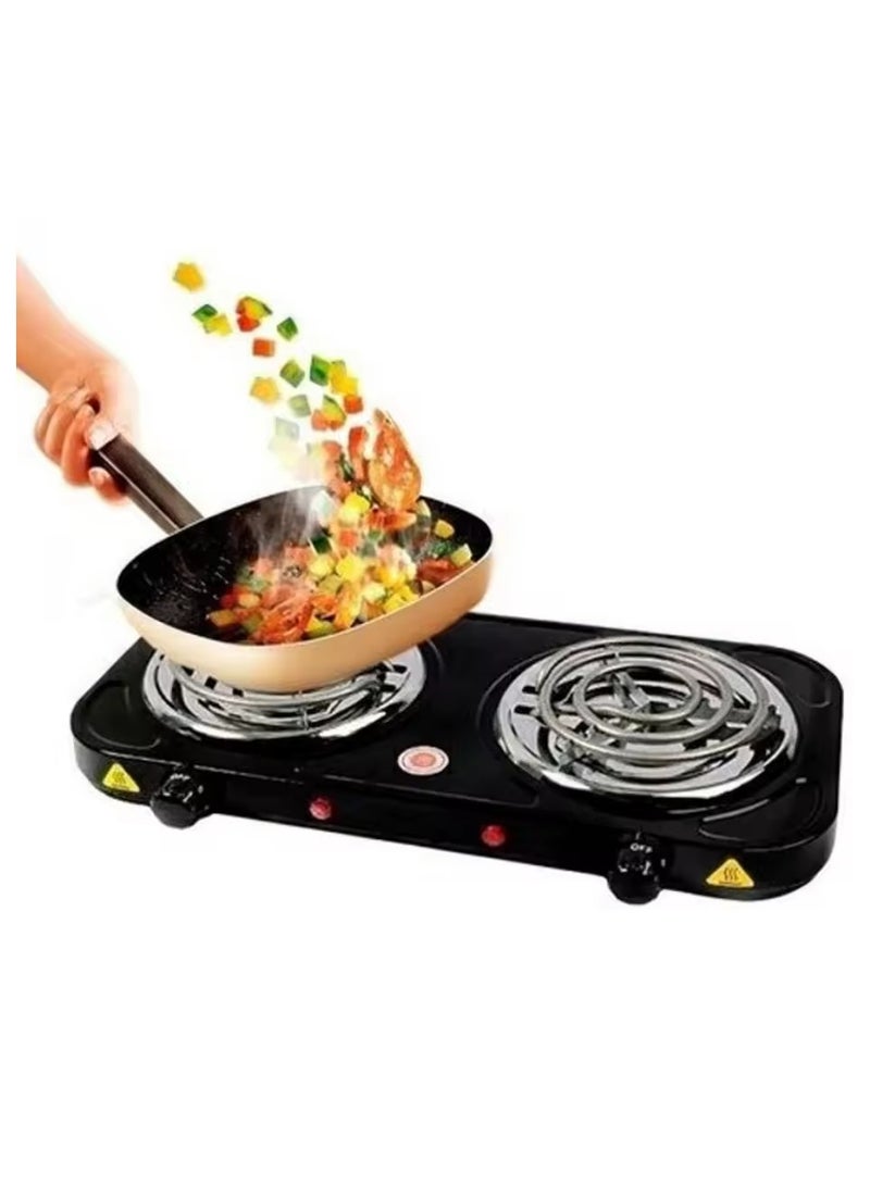 دينكس لوح تسخين مزدوج الملف، لوح تسخين، موقد كهربائي محمول مزدوج الشعلات بقوة 2000 وات، موقد خفيف الوزن من الفولاذ المقاوم للصدأ 220 فولت للمطبخ والتخييم - Image 1