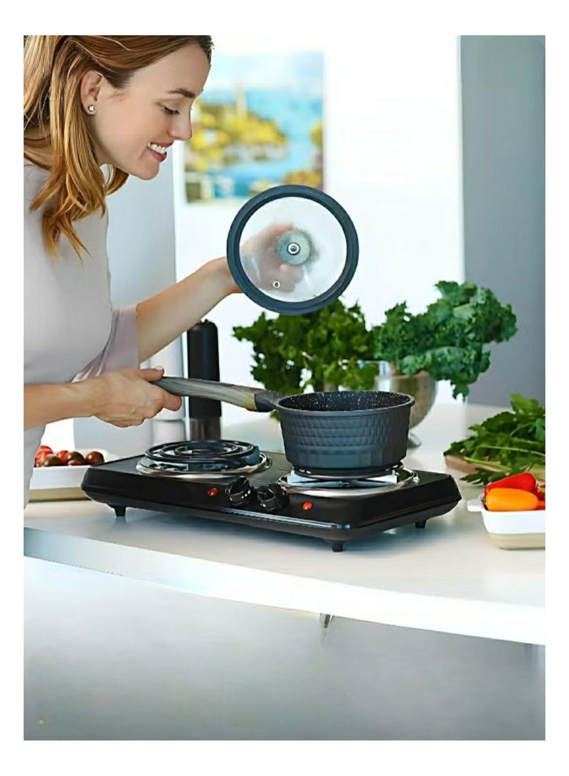 دينكس لوح تسخين مزدوج الملف، لوح تسخين، موقد كهربائي محمول مزدوج الشعلات بقوة 2000 وات، موقد خفيف الوزن من الفولاذ المقاوم للصدأ 220 فولت للمطبخ والتخييم - Image 3