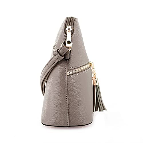 SG SUGU Lunar Lightweight Medium Dome Crossbody Bag Shoulder Bag with Double Tassels | Zipper Pocket | Adjustable Strap|Khaki - Image 3