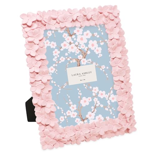 Laura Ashley 5x7 Pink Flower Textured HandCrafted Resin Picture Frame with Easel  Hook for Tabletop  Wall Display Decorative Floral Design Home Dcor Photo Gallery Art More 5x7 Pink