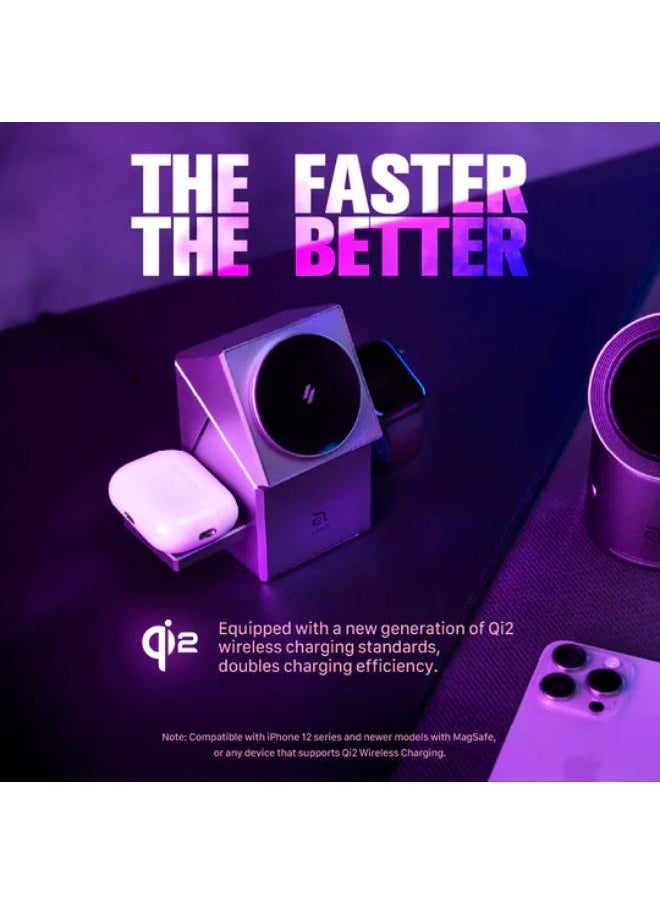 SHOPI - Mag Qube Qi2 3-in-1 Magnetic Wireless Charger, 15W Fast Charging Station for iPhone 12/13/14/15/16, Apple Watch & AirPods | Qi2 Intelligent Charger - Image 1