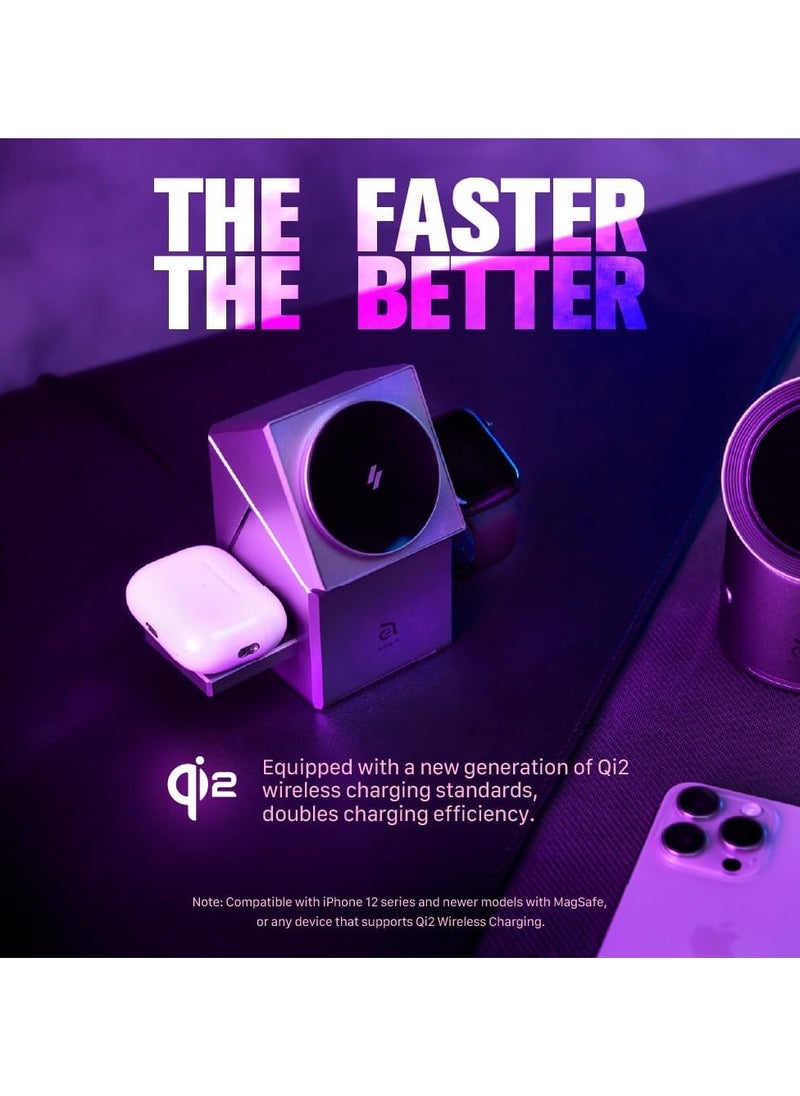 SHOPI - Mag Qube Qi2 3-in-1 Magnetic Wireless Charger, 15W Fast Charging Station for iPhone 12/13/14/15/16, Apple Watch & AirPods | Qi2 Intelligent Charger - Image 1