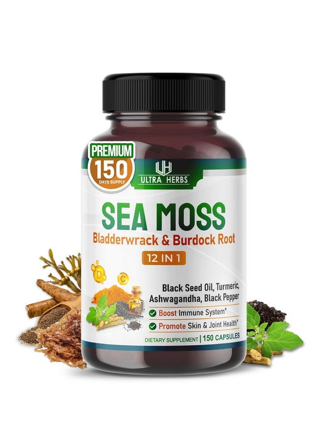 أعشاب فائقة كبسولات الطحالب البحرية العضوية مع زيت حبة البركة، والأشواغاندا، وجذر الأرقطيون، ونبات الطحالب البحرية، للجهاز المناعي، والأمعاء، والبشرة، والطاقة *صنع في الولايات المتحدة الأمريكية واختباره* (150 كبسولة (عبوة من 1)) - Image 1