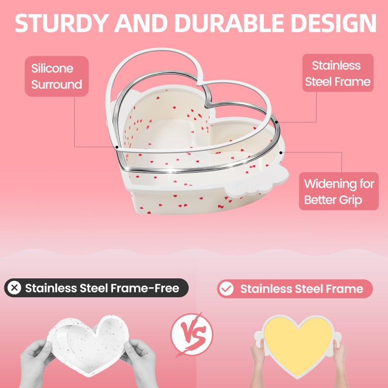 SJ 2P Silicone Heart Shaped Cake Pans with Metal Reinforced Frame, 10 Inch Nonstick Cake Pan, BPA Free Silicone Heart Cake Baking Mold for Oven Dishwasher Safe - Image 3