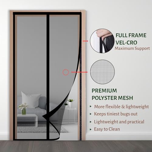 TurtleGrip Polyester Door Mosquito Net with Full Frame Hook&Loop for Main Doors, Bedroom, Kitchen & Balcony Doors (190x105 cm, Black) | Measure Before Order - Image 3