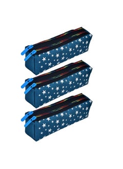 Kuber Industries Kuber Industries Pencil Pouch|Rexine Stationary Pouch|Pencil Utility Pouch|School Pencil Case for Kids|Pen-Pencil Box for Kids|2 Zipper Pencil Organizer|Star Pencil Pouch|Pack of 3|Blue  - Image 1