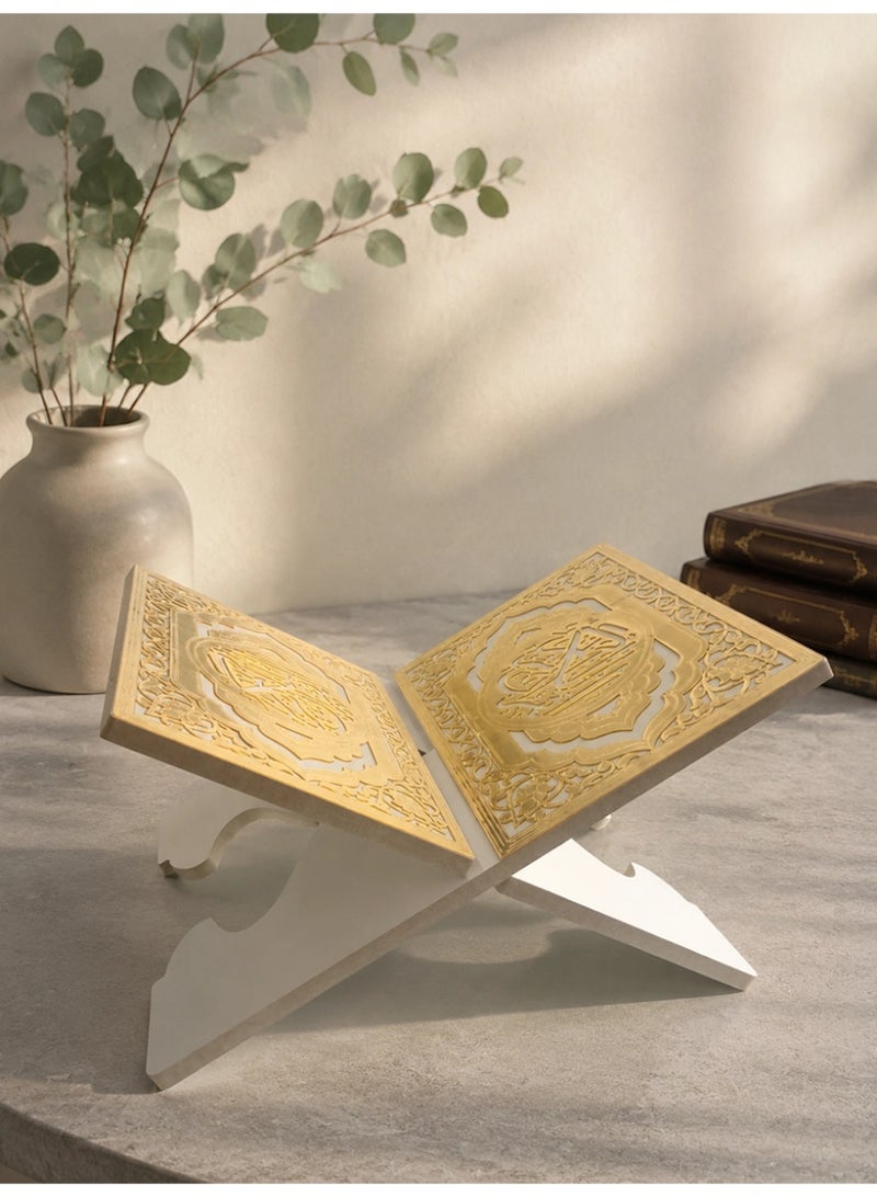 Slema Foldable Wooden Book Stand Quran Bible Book Holder Muslim Reading Bookshelf Magazine Cookbook Display Holder for Display Reading Prayer Chapel - Image 2