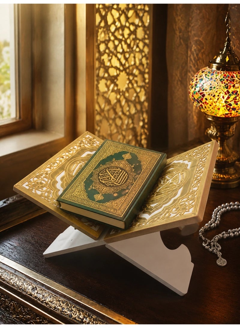 Slema Foldable Wooden Book Stand Quran Bible Book Holder Muslim Reading Bookshelf Magazine Cookbook Display Holder for Display Reading Prayer Chapel - Image 4
