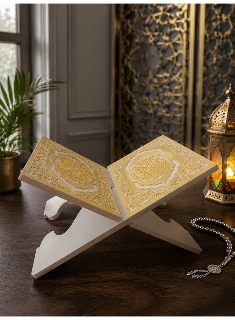 Slema Foldable Wooden Book Stand Quran Bible Book Holder Muslim Reading Bookshelf Magazine Cookbook Display Holder for Display Reading Prayer Chapel - Image 5