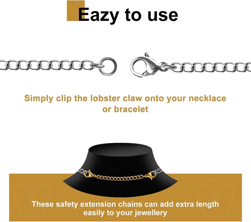 MENKEY Necklace Extenders, 10Pcs Stainless Steel Gold Silver Necklace Bracelet Anklet Extension Chains with Lobster Clasps and Closures for Jewelry Making - Image 4