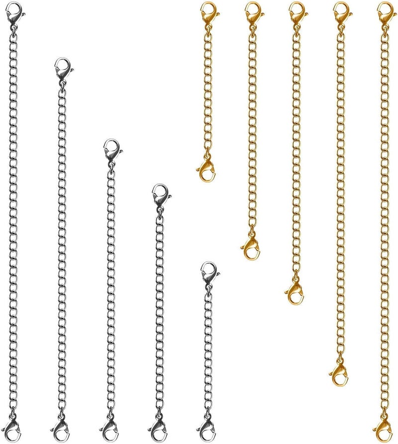 MENKEY Necklace Extenders, 10Pcs Stainless Steel Gold Silver Necklace Bracelet Anklet Extension Chains with Lobster Clasps and Closures for Jewelry Making - Image 1