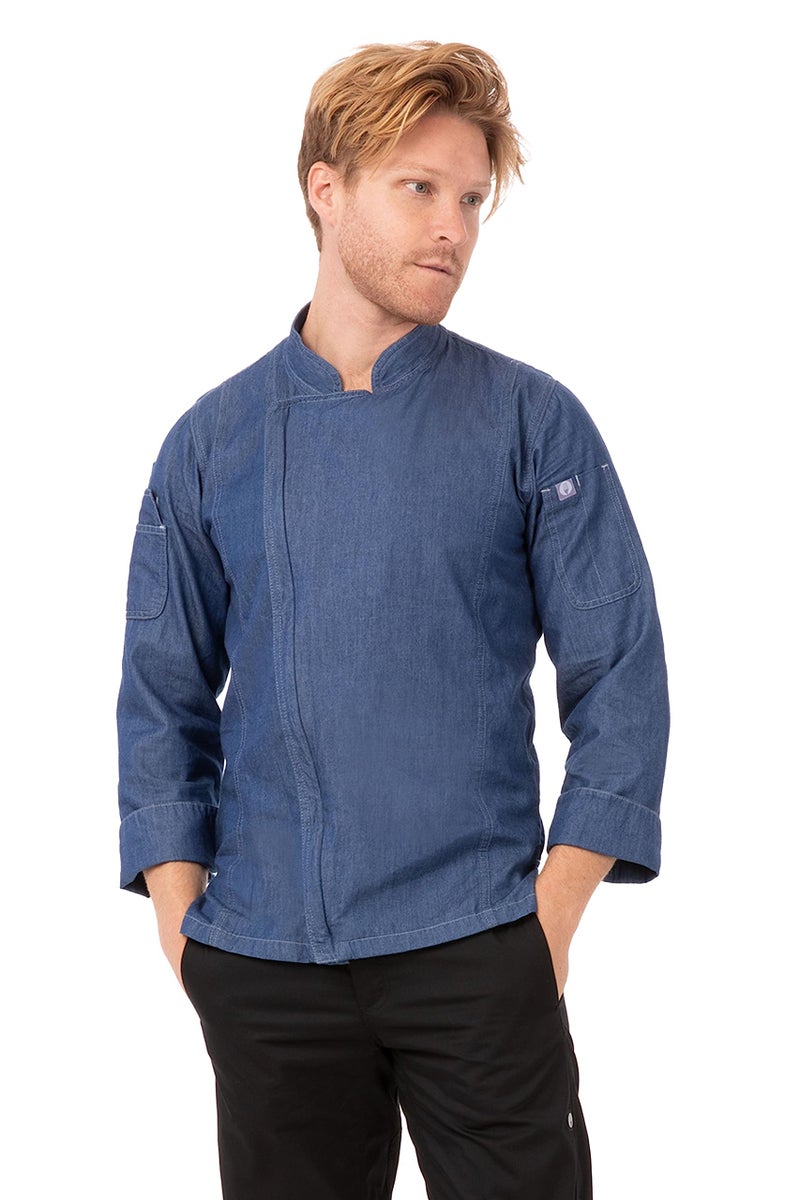 Chef Works Men's Gramercy Denim Chef Coat, Indigo Blue, XX-Large - Image 1