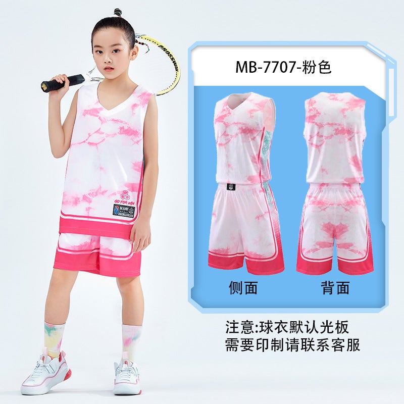 Generic Childrens basketball clothes boys suit quick-drying breathable competition training clothes girls summer competition clothes suit 7707 pink light board 