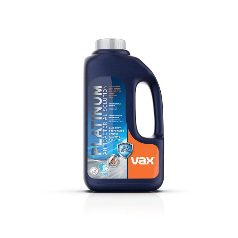 Vax Platinum Antibacterial 15L Carpet Cleaner Solution Stain Remover Shampoo Citrus Burst Scent Removes 9999 of bacteria Neutralises Pet Odours 19142404 Blue