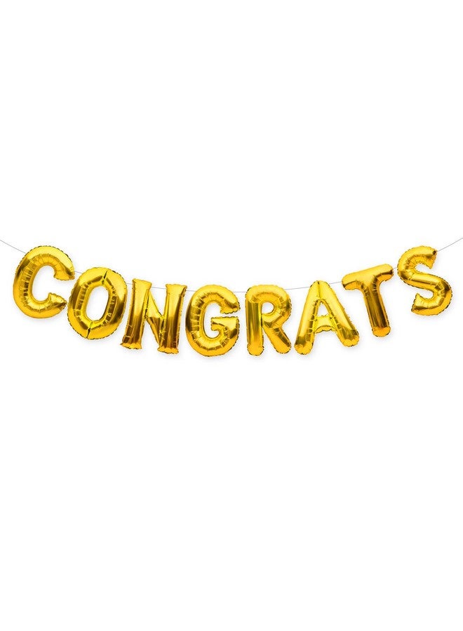 PartyForever Big CONGRATS Balloon Gold 16" Letters Banner Gold Graduation Party Decorations Supplies - Image 1
