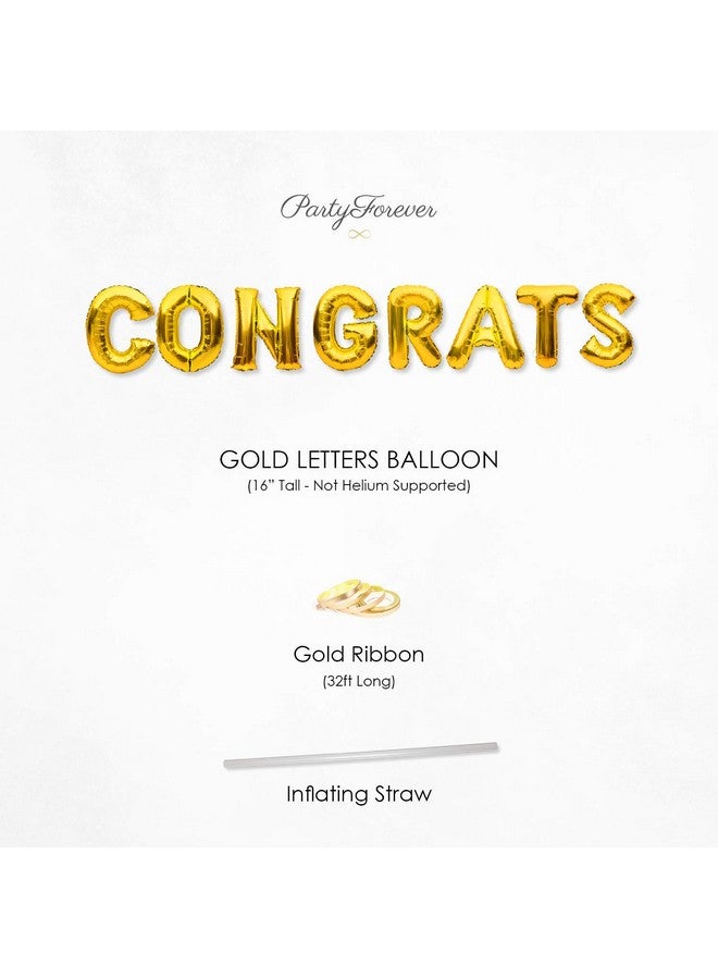 PartyForever Big CONGRATS Balloon Gold 16" Letters Banner Gold Graduation Party Decorations Supplies - Image 2