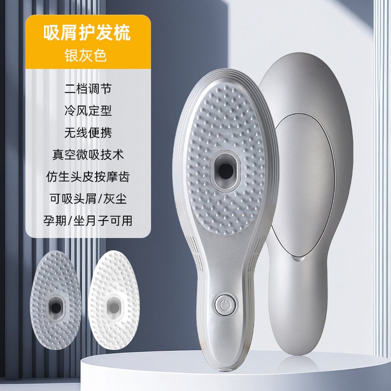 Loquat Cross-border Electric Massage Comb Multifunctional Scalp Massage Cleaning Comb Household Soft Silicone Dust Absorbing Anti-static Hair Protection Comb Silver gray