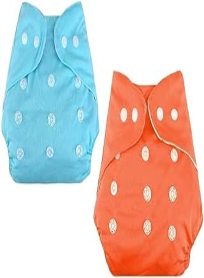Adjustable Baby Pocket Diapers Cotton Washable Reusable Cloth Diapers for Babies, Infants and Toddlers 0-3 Years (Pack of 2, Inserts Not Included)