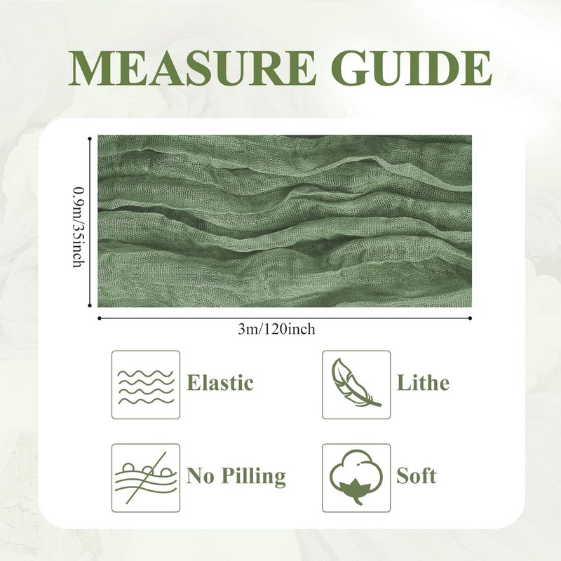 aseem Asee'm Cheesecloth Table Runner 120 Inches Sage Green Boho Gauze Cheese Cloth Runner 10FT Rustic Sheer Table Runners for Spring Easter Wedding Baby Shower Holiday Party Decoration - Image 2