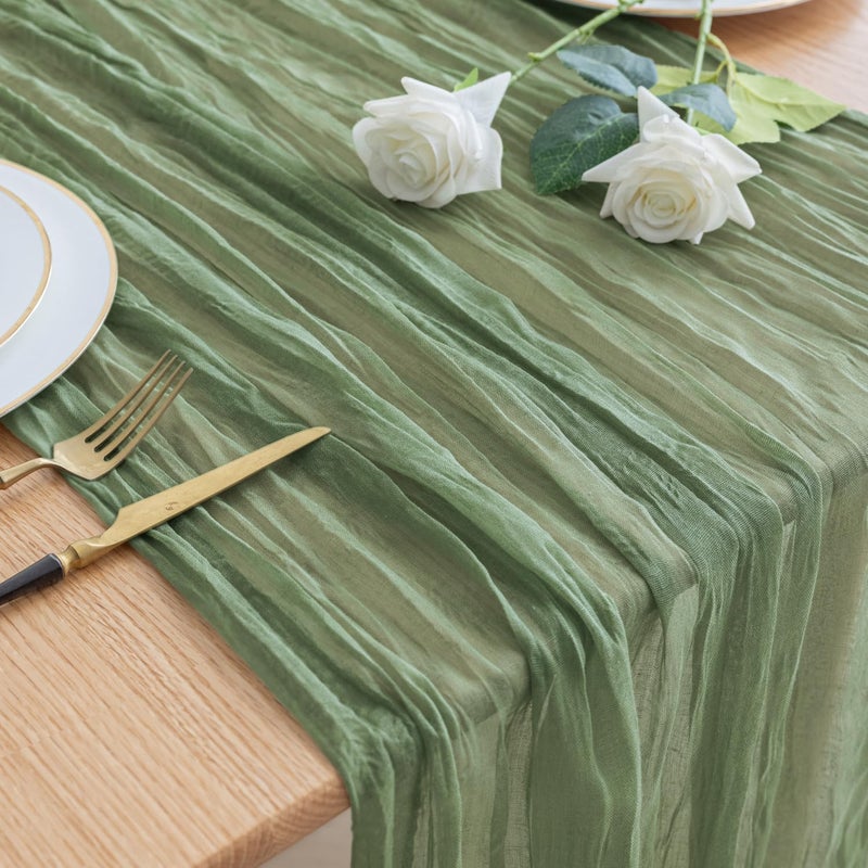 aseem Asee'm Cheesecloth Table Runner 120 Inches Sage Green Boho Gauze Cheese Cloth Runner 10FT Rustic Sheer Table Runners for Spring Easter Wedding Baby Shower Holiday Party Decoration - Image 1