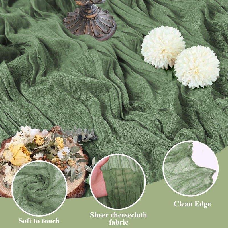 aseem Asee'm Cheesecloth Table Runner 120 Inches Sage Green Boho Gauze Cheese Cloth Runner 10FT Rustic Sheer Table Runners for Spring Easter Wedding Baby Shower Holiday Party Decoration - Image 3