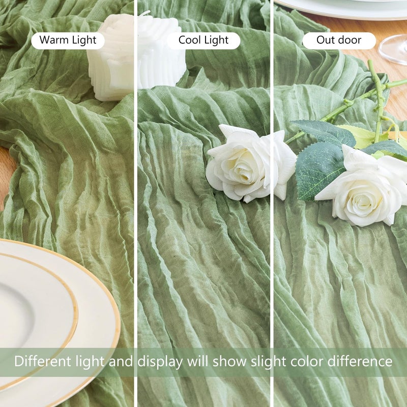 aseem Asee'm Cheesecloth Table Runner 120 Inches Sage Green Boho Gauze Cheese Cloth Runner 10FT Rustic Sheer Table Runners for Spring Easter Wedding Baby Shower Holiday Party Decoration - Image 5