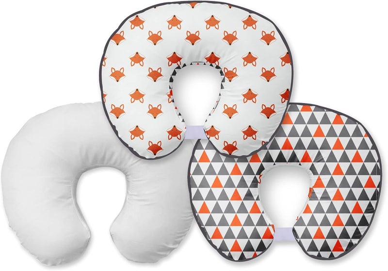 Bacati  Playful Foxes OrangeGrey Nursing Pillow with POLYFILLED Insert UltraSoft 100 Cotton Fabric in a Fashionable TwoSided Design Nursing Pillow with Removable Cover - Image 1