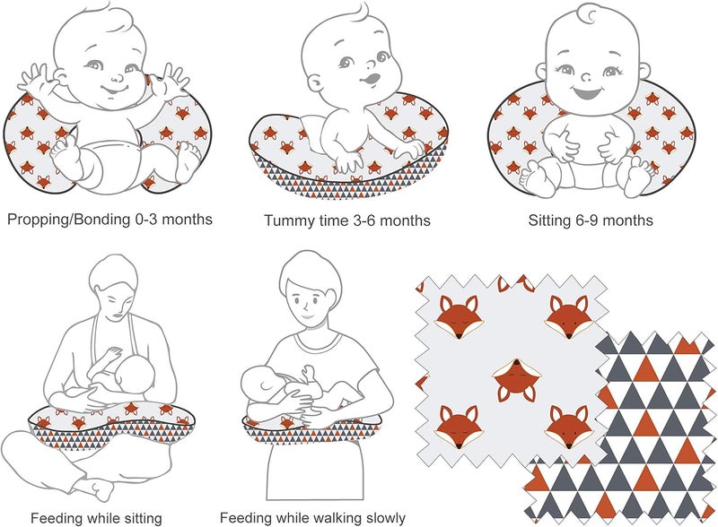 Bacati  Playful Foxes OrangeGrey Nursing Pillow with POLYFILLED Insert UltraSoft 100 Cotton Fabric in a Fashionable TwoSided Design Nursing Pillow with Removable Cover - Image 4